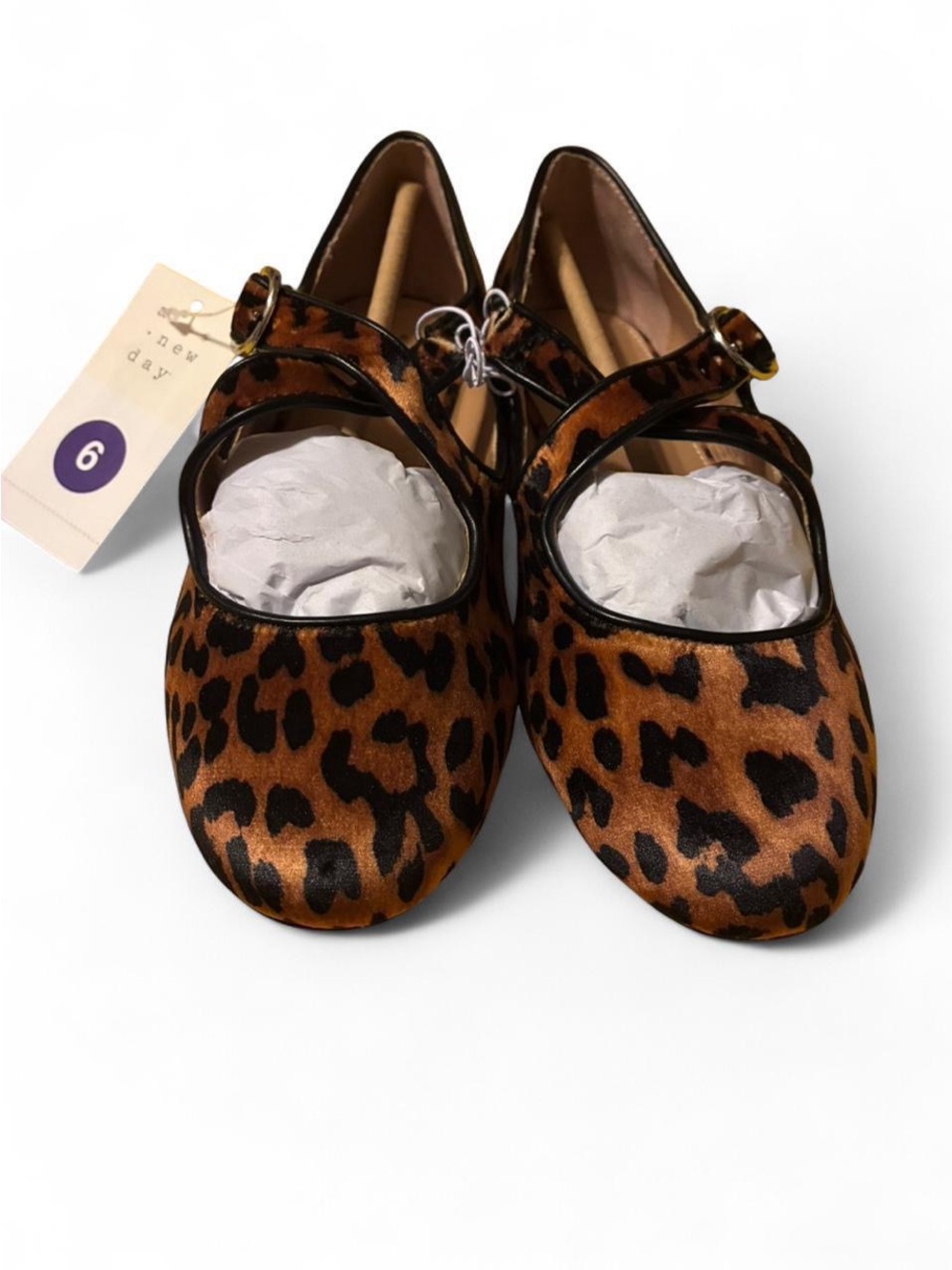 Woman Leopard Print Mary Jane Flats - Brown/Black